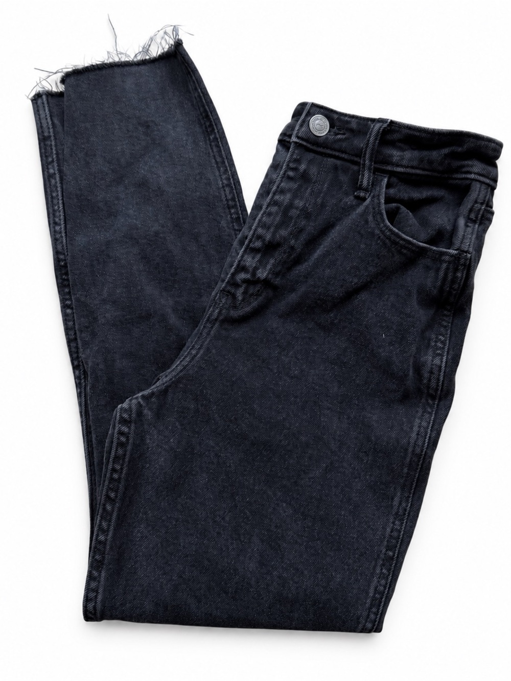 Hollister W25 L27 Y2K Grunge Washed Black Ultra High Rise Mom Jeans Raw Hem